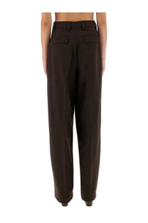 Dark brown high-waisted tailored straight-leg trousers with two flap pockets at the back by Thelatest women pants Axel Brown