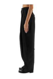Black high-waisted wide-leg trousers with structured pleats from thelatest womens pants dear black collection