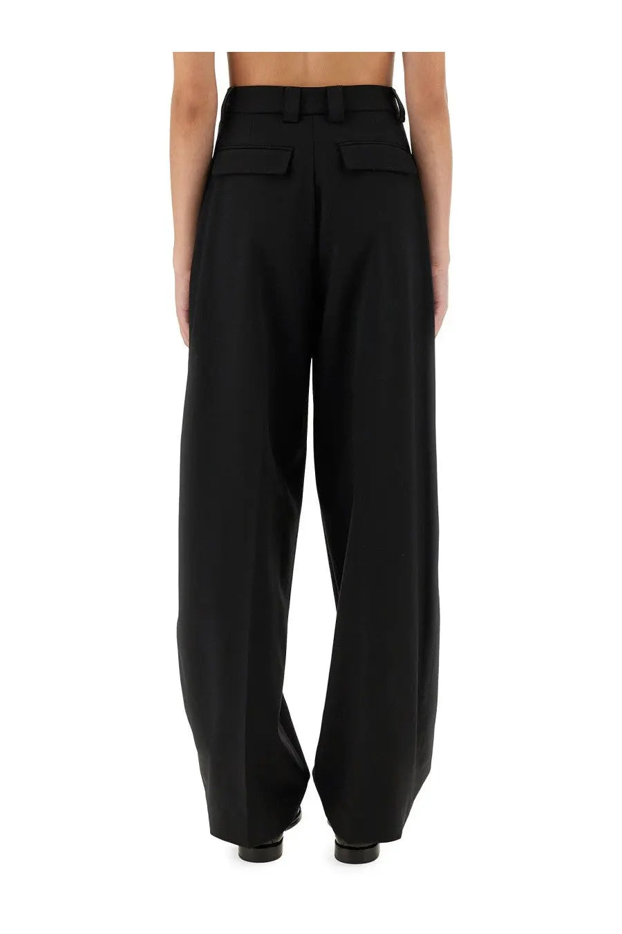 Thelatest women’s pants dear black high-waisted wide-leg trousers with a structured belt and front pockets