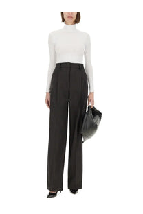 Thelatest women’s poplin pants black high-waisted wide-leg trousers with structured tailored fit and front pleats