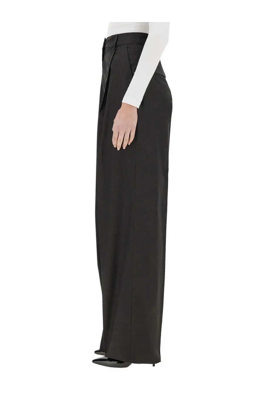 Thelatest women’s poplin pants black with high-waisted wide-leg tailored fit in sleek black fabric
