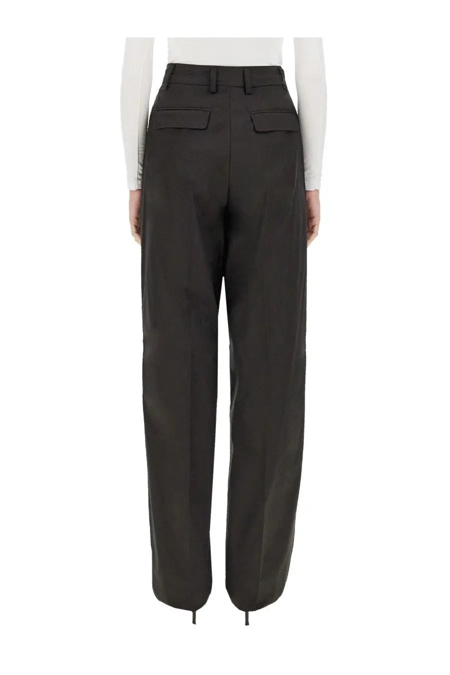 Thelatest women’s poplin pants black high-waisted wide-leg trousers with front flap pockets and tailored design
