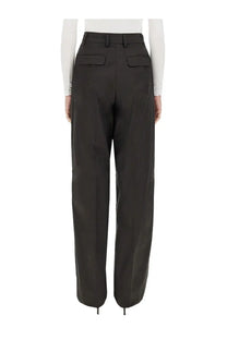 Thelatest women’s poplin pants black high-waisted wide-leg trousers with front flap pockets and tailored design