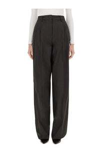 Black high-waisted wide-leg poplin trousers for women with a sleek tailored fit from Thelatest