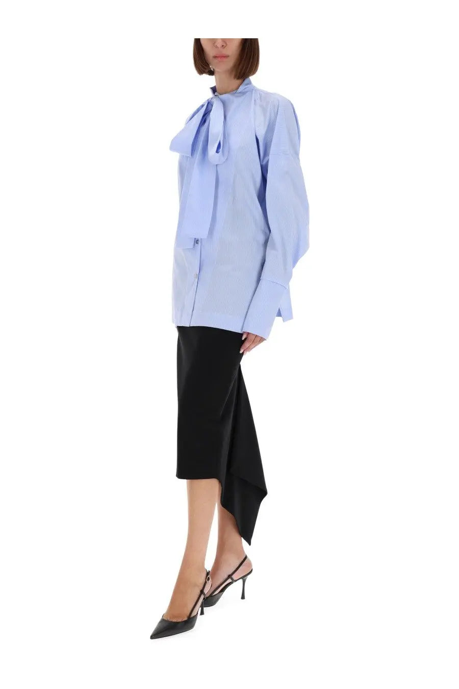 Thelatest women’s shirt cecilia blue light blue long-sleeved blouse with a prominent bow at the neckline