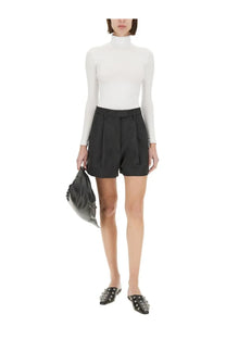Thelatest women’s black pleated high waist tailored shorts suitable for stylish casual wear