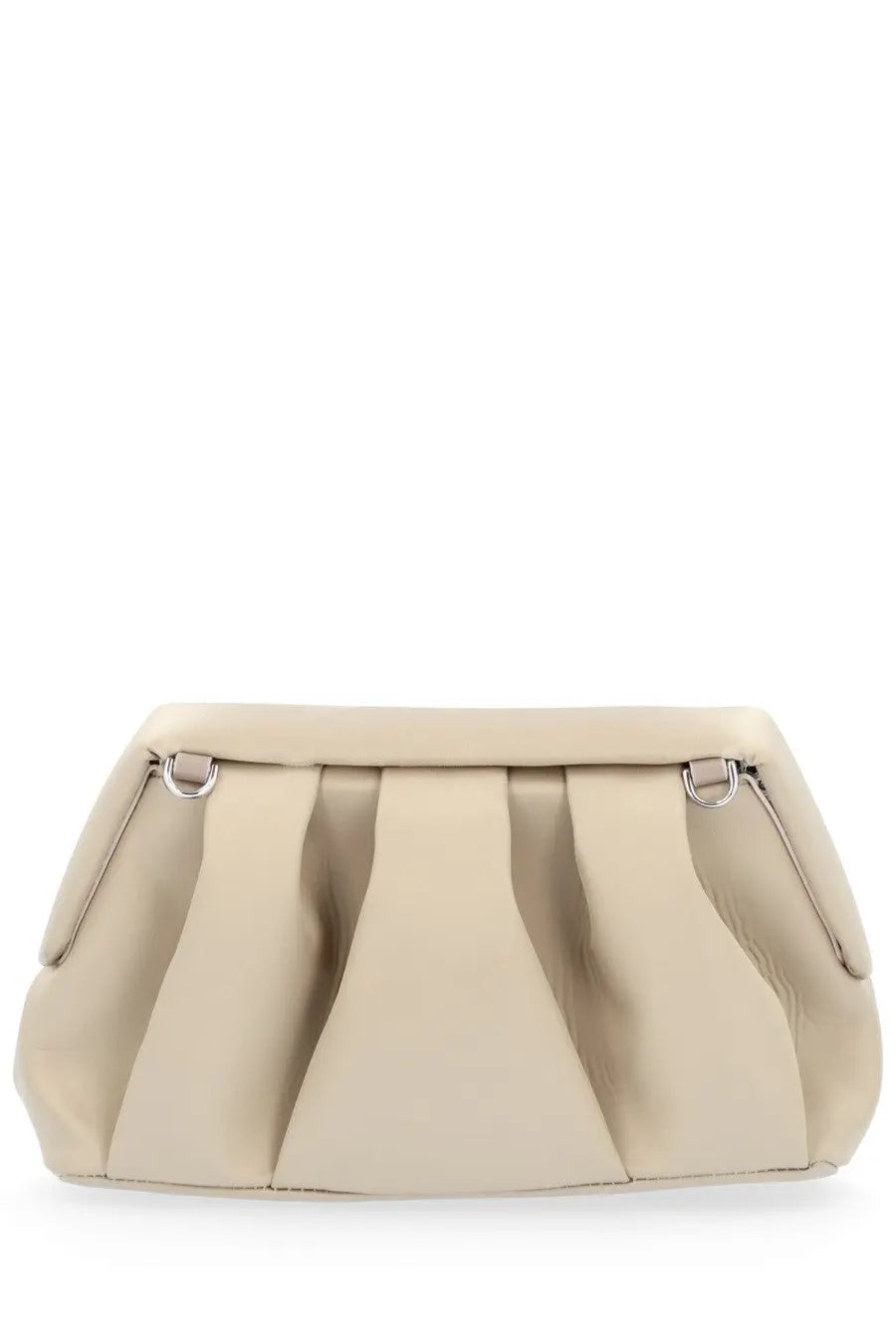 Beige pleated clutch bag with silver-toned hardware themoire women aphrodite bag for elegant occasions