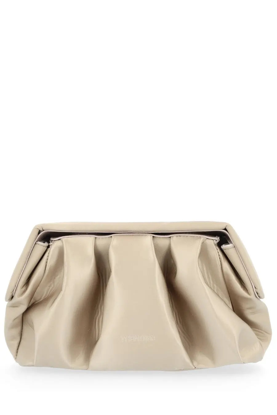 Beige pleated Themoirè women’s Aphrodite clutch bag with smooth structured material and minimalist design