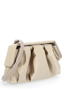 Beige pleated crossbody bag with adjustable strap and minimalist design from Themoirè womens Aphrodite bag collection