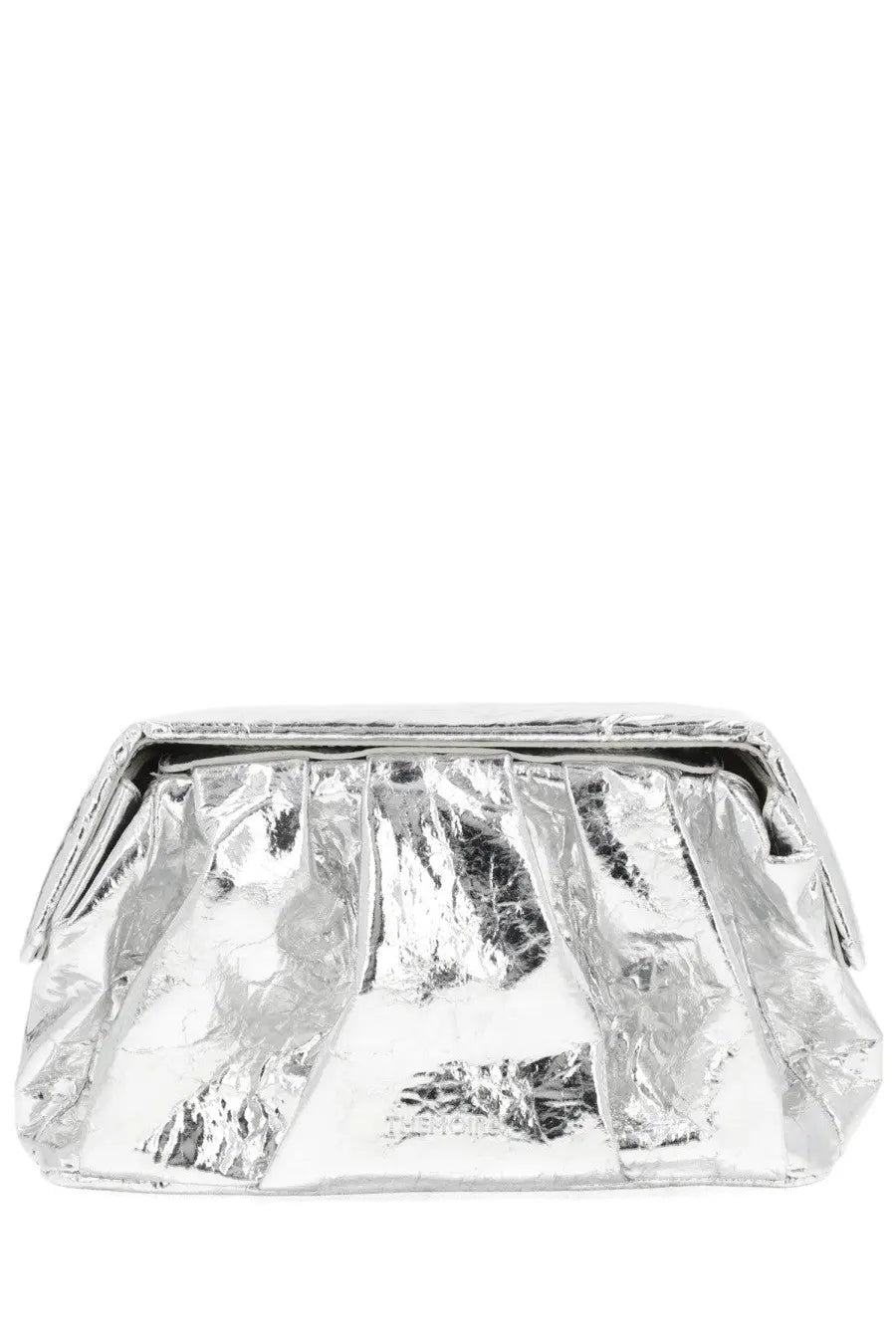 Themoirè women’s aphrodite bag silver metallic clutch with crinkled reflective surface and structured flap closure