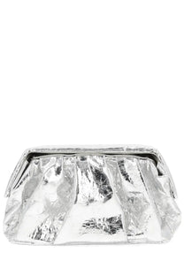 Themoirè women’s aphrodite bag silver metallic clutch with crinkled reflective surface and structured flap closure