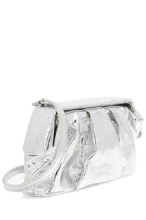 Themoirè women’s aphrodite bag silver metallic clutch with crinkled reflective surface and sleek shoulder strap