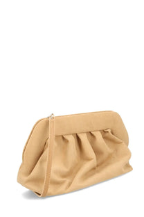 Themoirè women’s beige clutch bag with soft pleated design and matching zipper closure in Bios beige color