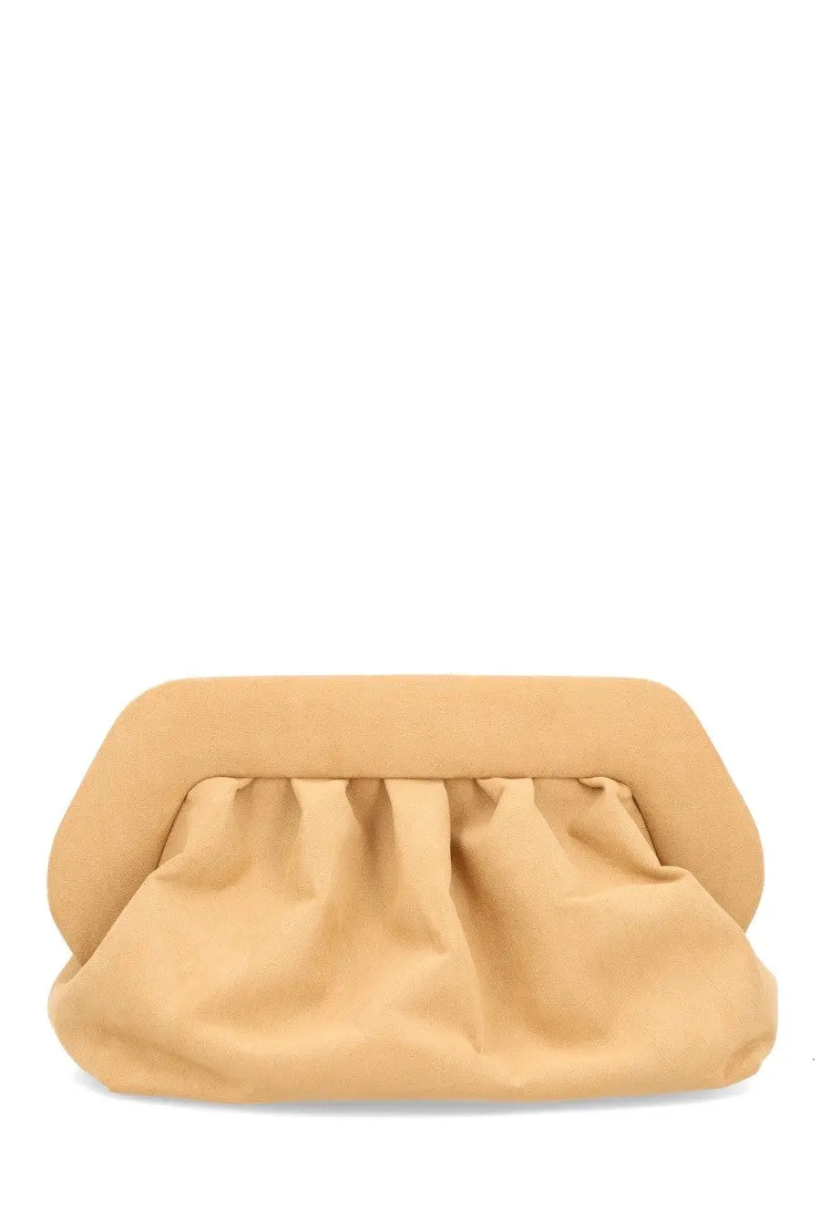Themoirè women’s beige suede clutch bag with soft gathered front and rounded edges bios beige design