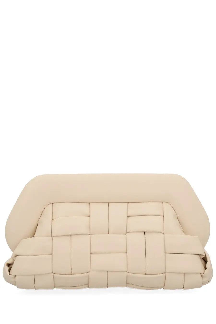 Themoirè women’s bag bios white beige woven leather clutch with structured cushioned top and intricate interlaced pattern