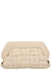 Themoirè women’s bag bios white beige woven leather clutch with structured cushioned top and intricate interlaced pattern