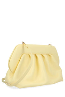 A pale yellow structured ruched clutch bag with gold hardware from Themoirè Womens Bag Bios Yellow collection