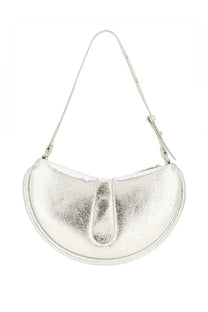 Themoirè women’s bag ebe silver crescent shaped handbag with silver metallic finish and slender adjustable strap