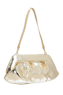 Themoirè women’s bag emera gold shimmering gold metallic clutch with crinkled texture and elegant curved design