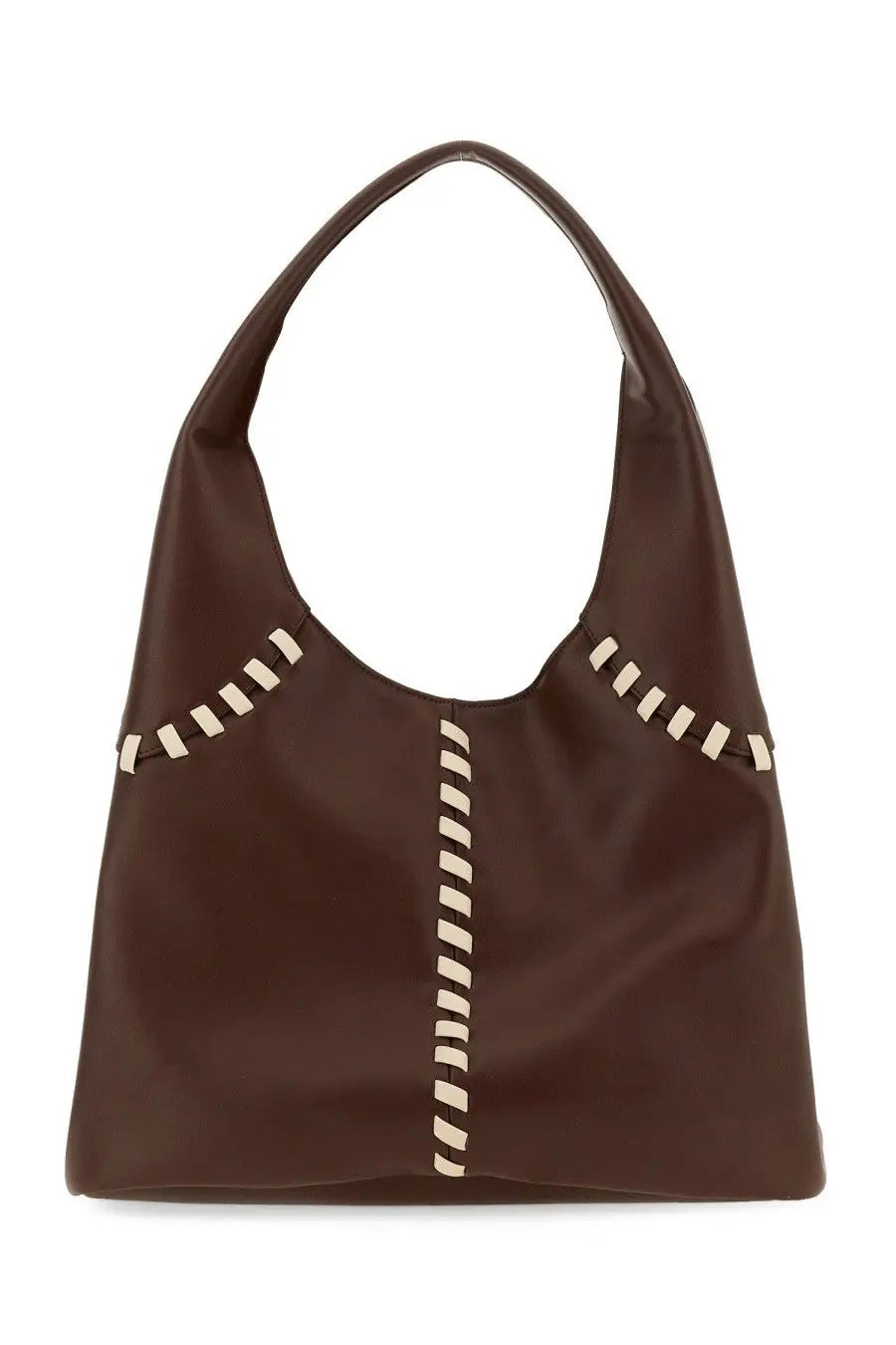Brown leather hobo bag with cream-colored stitched accents from themoirè women’s bag nymph lace brown collection