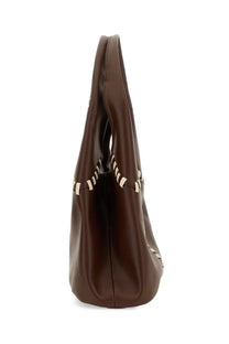 Brown leather hobo bag with contrasting white stitched detailing on handles and sides from themoirè women’s bag nymph lace brown
