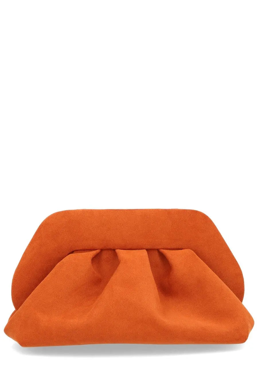 Themoirè women’s bag tia orange soft orange suede clutch with distinctive draped ruched design