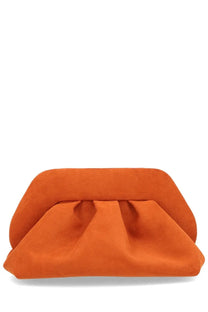Themoirè women’s bag tia orange soft orange suede clutch with distinctive draped ruched design