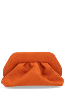 Themoirè women’s bag tia orange soft orange suede clutch with gathered ruched center and rounded edges