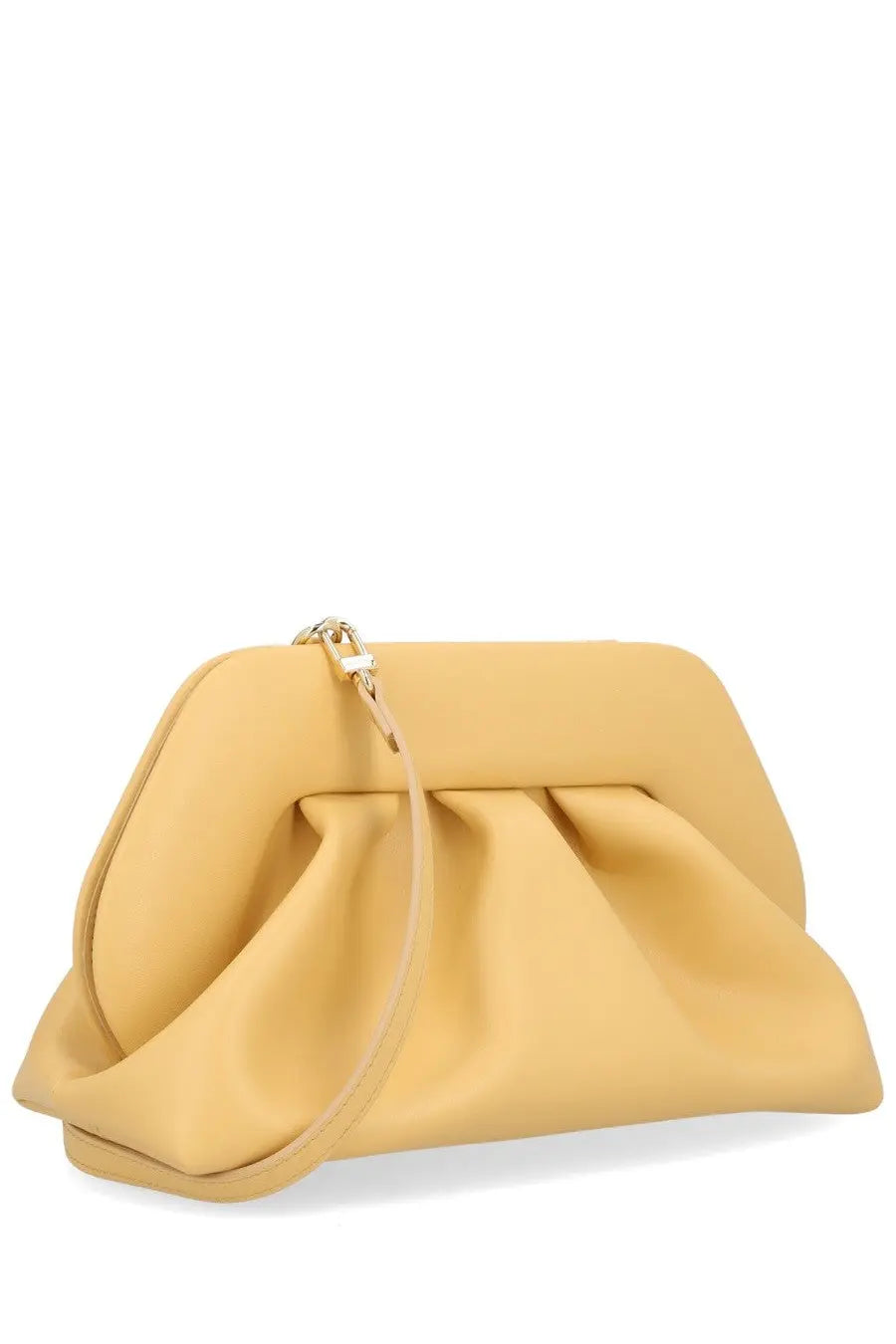 Themoirè women’s bag tia orange soft yellow clutch with draped ruched design and slender gold-tone chain strap