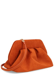 Themoirè women’s orange suede clutch bag with gold-tone clasp and matching strap