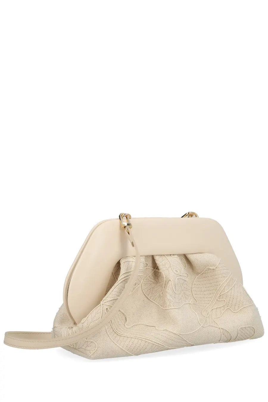 Themoirè women’s bios bag white cream-colored clutch with subtle floral embroidery and soft structured design