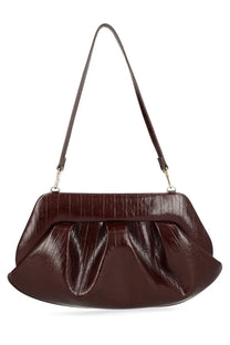 Themoirè women’s bios baguette bag in glossy burgundy leather with pleated design and matching shoulder strap