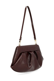 Themoirè women’s bios baguette bag brown sleek dark brown glossy clutch with structured soft silhouette and shoulder strap
