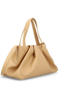 Beige leather tote bag with soft draped design and matching handles from themoirè womens borsa athena beige collection