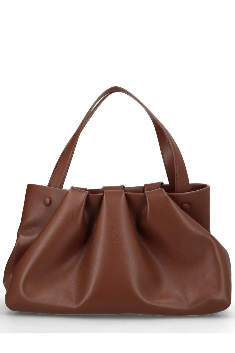 Themoirè women’s brown faux leather tote bag with gathered front and top handles for everyday use