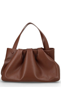 Themoirè women’s brown faux leather tote bag with gathered front and top handles for everyday use