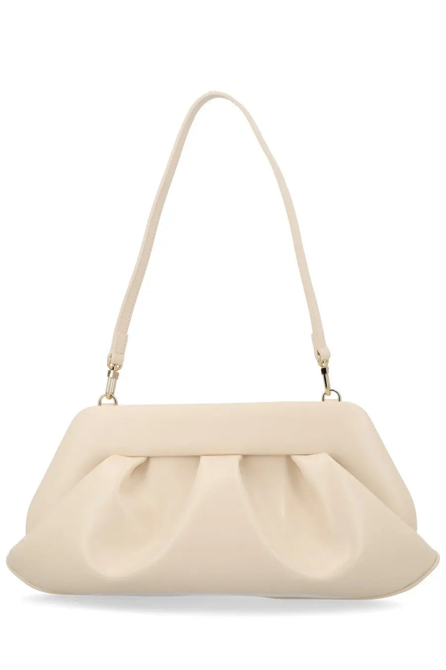 Themoirè women’s borsa bios baguette beige cream-colored clutch bag with soft pleated design and slender shoulder strap