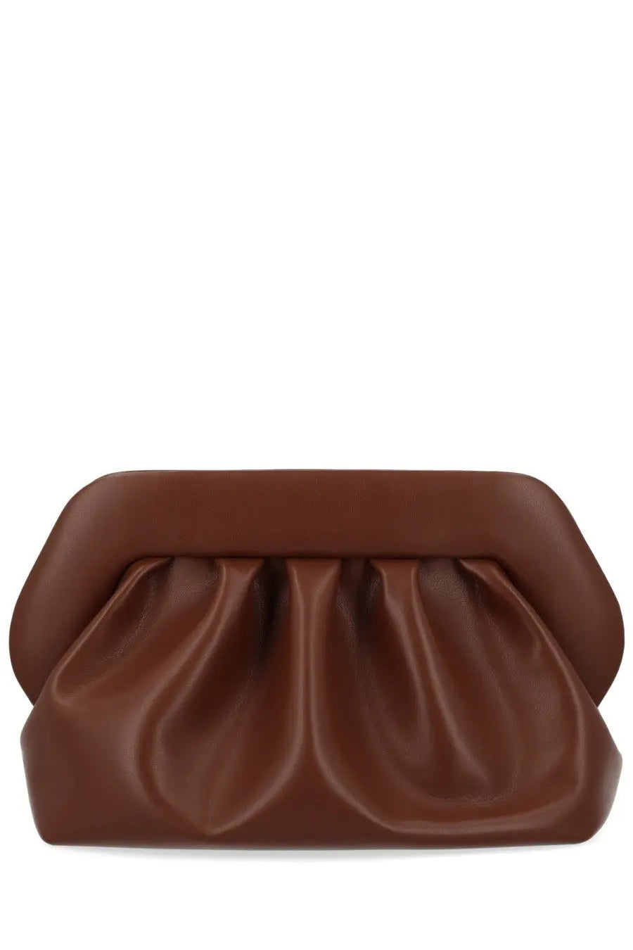 Themoirè women’s borsa bios brown brown satin clutch with soft ruched design and rounded edges