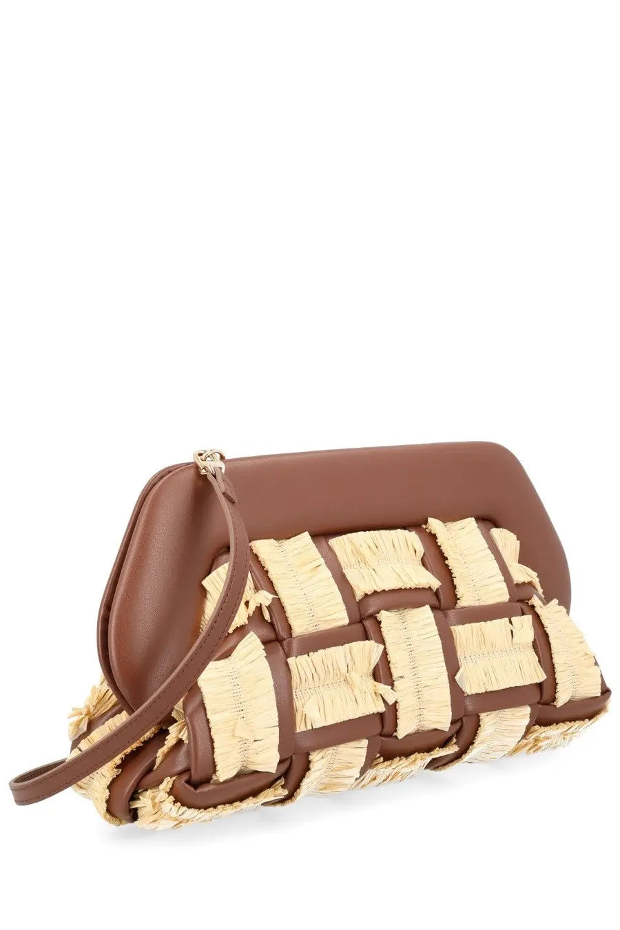 Themoirè women’s borsa bios beige leather clutch with woven straw pattern and matching strap