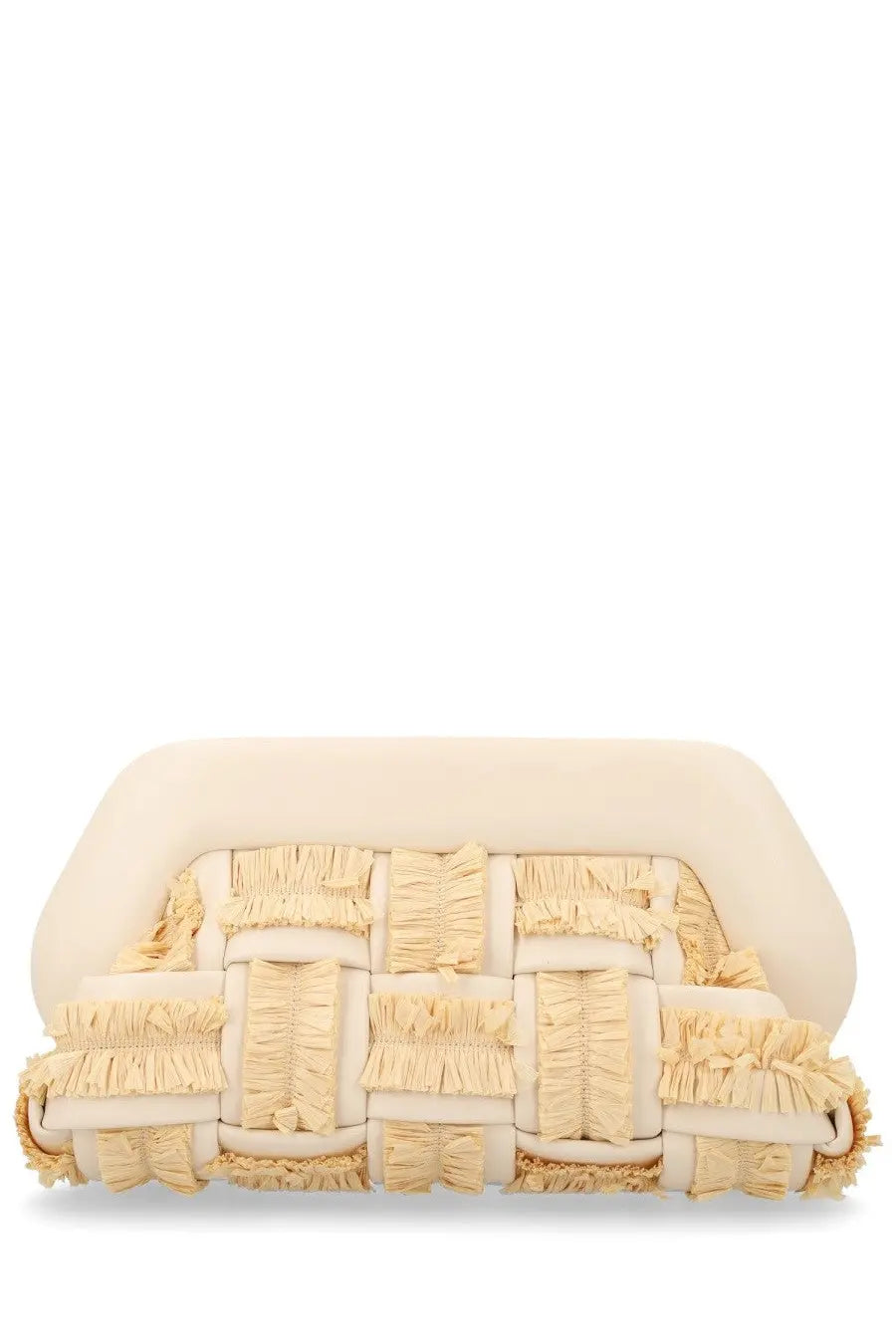 Themoirè women’s borsa bios large beige cream-colored clutch with woven fringed texture and soft rounded edges