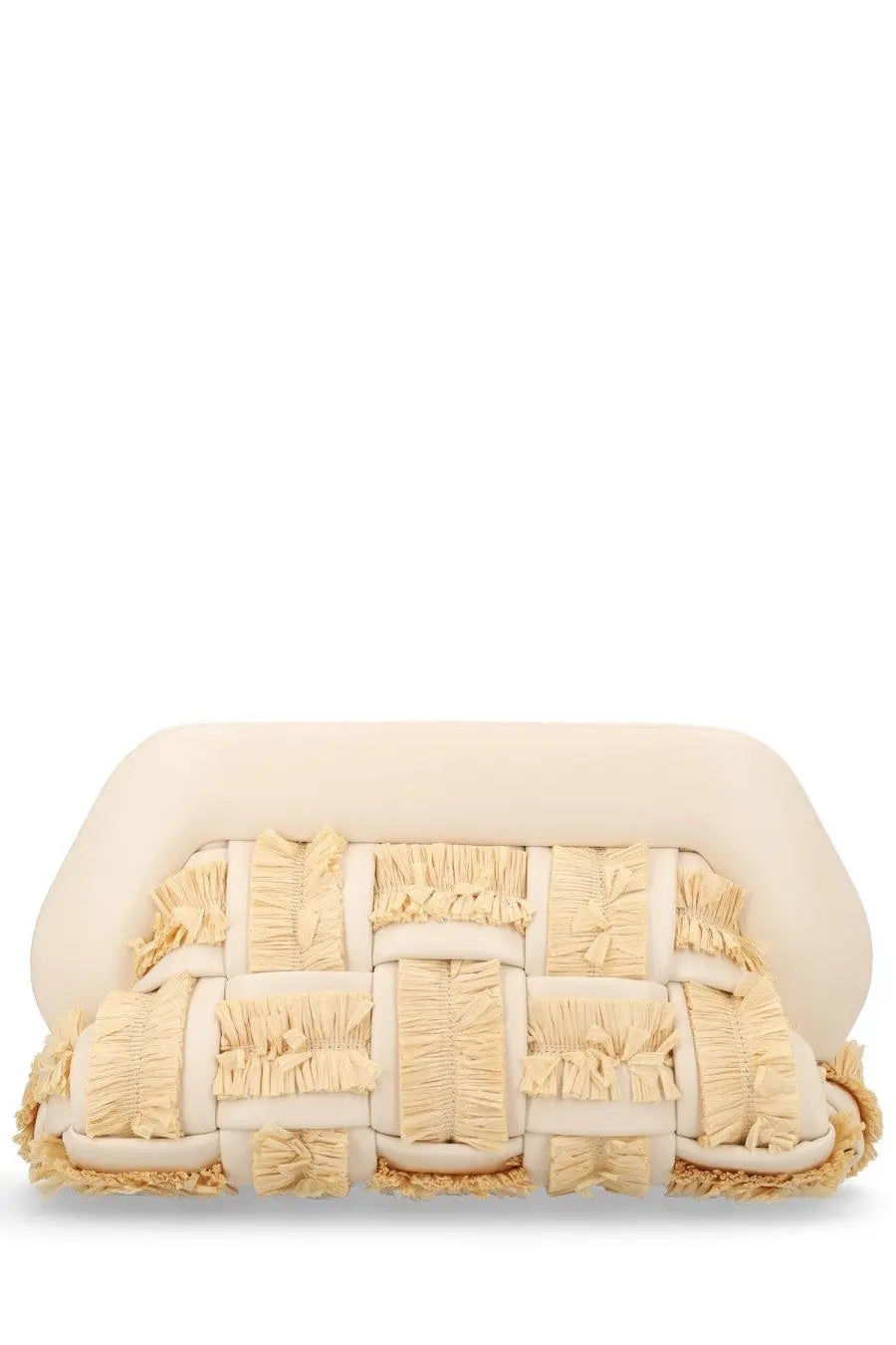 Themoirè women’s borsa bios large beige cream-colored clutch with woven ruffled texture and soft padded edges