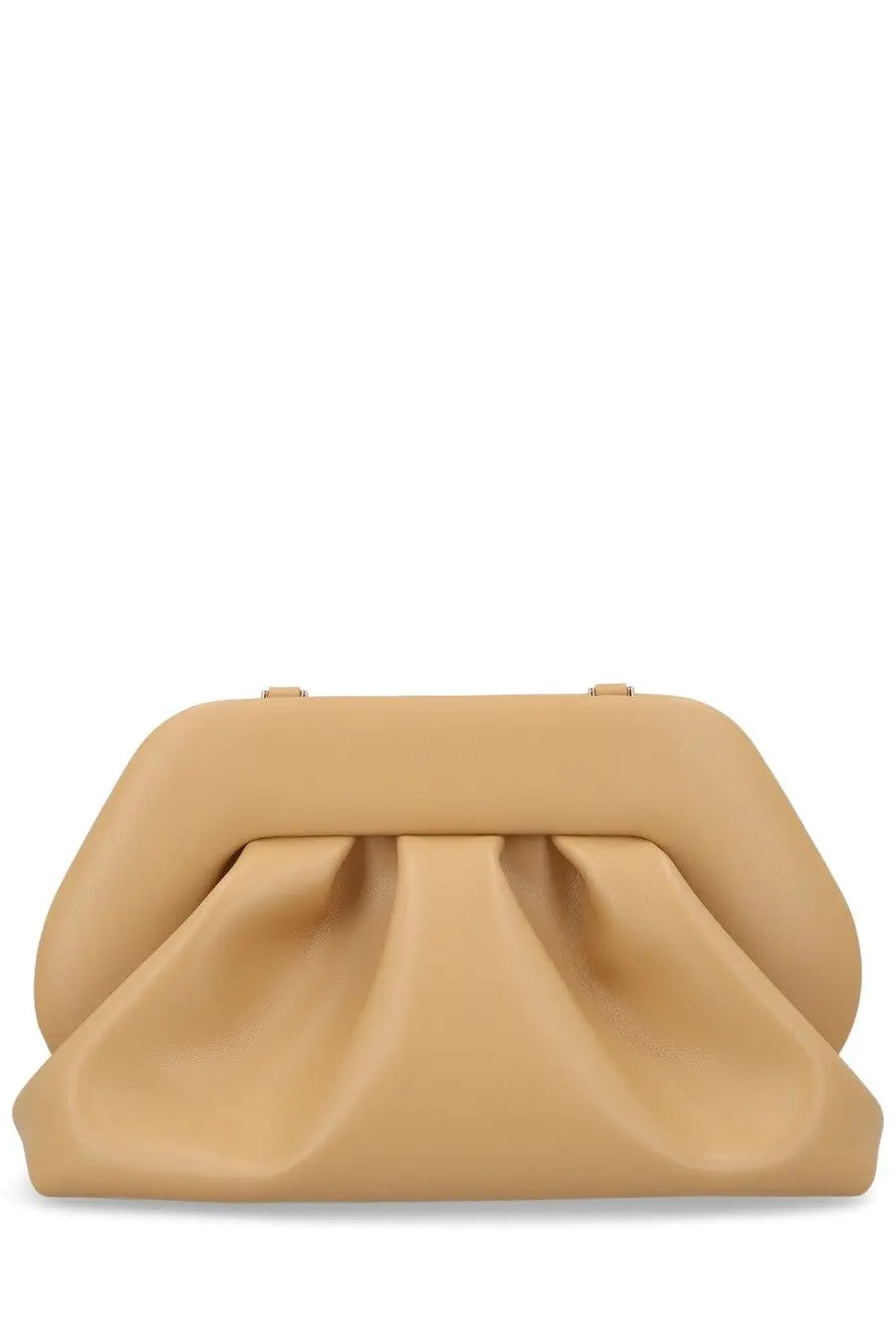 Themoirè women’s borsa bios medium beige structured clutch with soft pleated front and minimalist gold-tone hardware