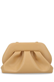 Themoirè women’s borsa bios medium beige structured clutch with soft pleated front and minimalist gold-tone hardware