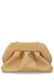 Beige Themoirè women’s Borsa Bios medium structured clutch with soft pleated front and minimalist metallic hardware