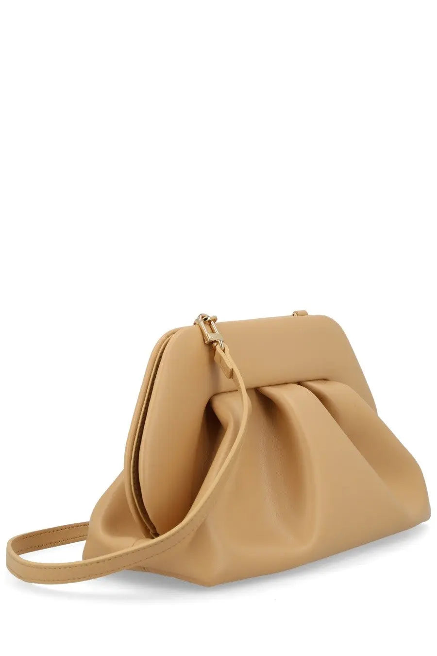 Themoirè women’s borsa bios medium beige structured clutch with soft draped design and gold-tone hardware