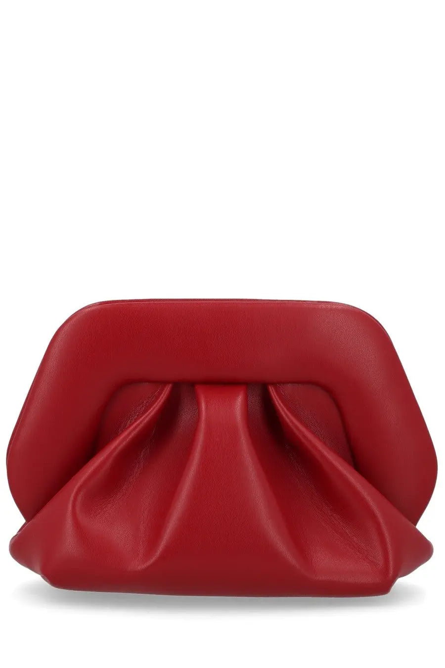 A vibrant red structured clutch with soft pleated center and smooth leather finish from Themoirè women’s Borsa Bios small collection