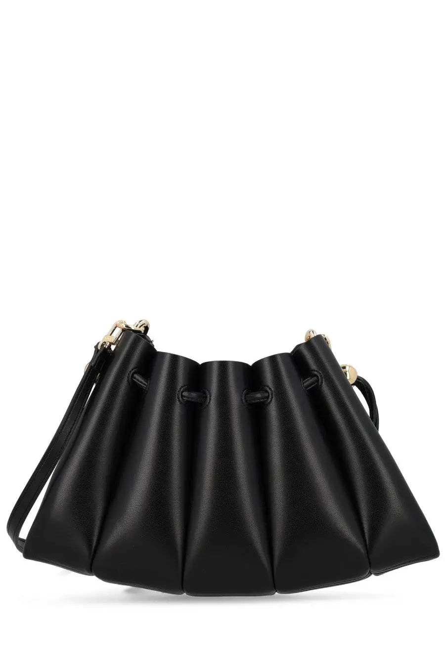 Themoirè women’s borsa calipso black leather bucket bag with gold-tone hardware and drawstring closure