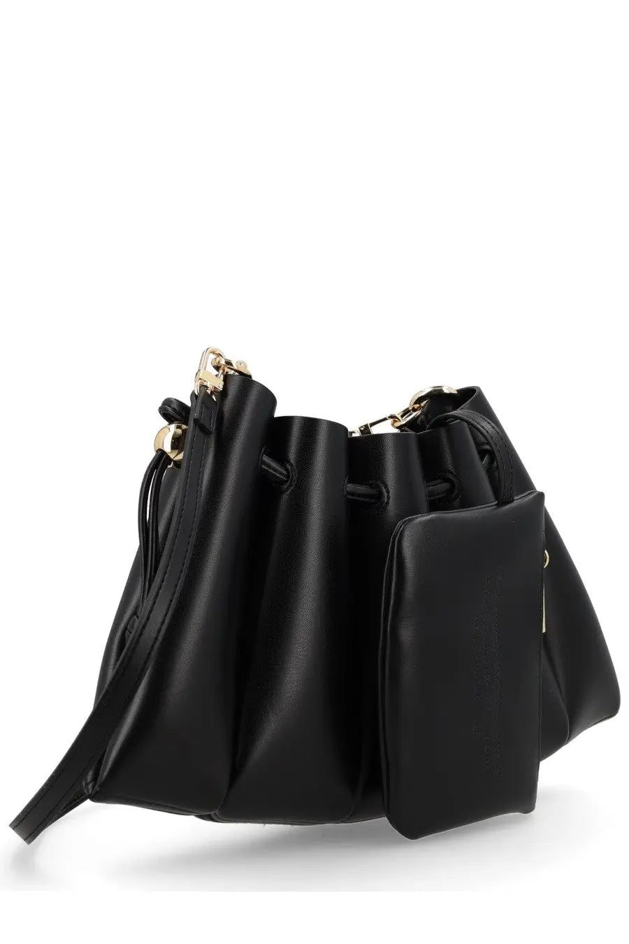 Themoirè womens borsa calipso black leather bucket bag with gold-tone hardware and detachable shoulder strap