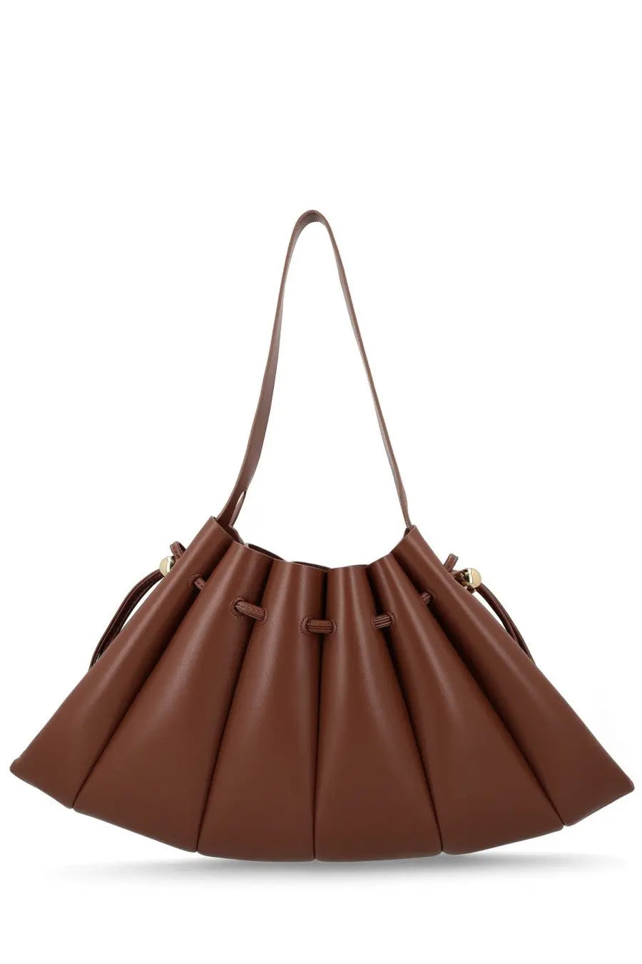 Themoirè women’s borsa calipso brown leather bucket bag with pleated design and drawstring closure