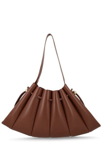 Themoirè women’s borsa calipso brown leather bucket bag with pleated design and drawstring closure